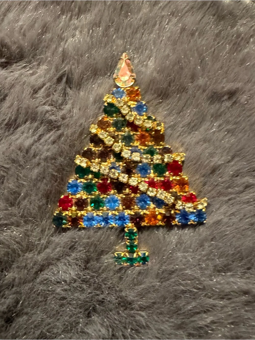 Christa’s‎ Tree Brooch Vintage Gold Tone Multicolor Rhinestones Elegant Jewelry